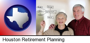 Houston, Texas - a retired couple reviewing their investments