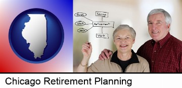 a retired couple reviewing their investments in Chicago, IL